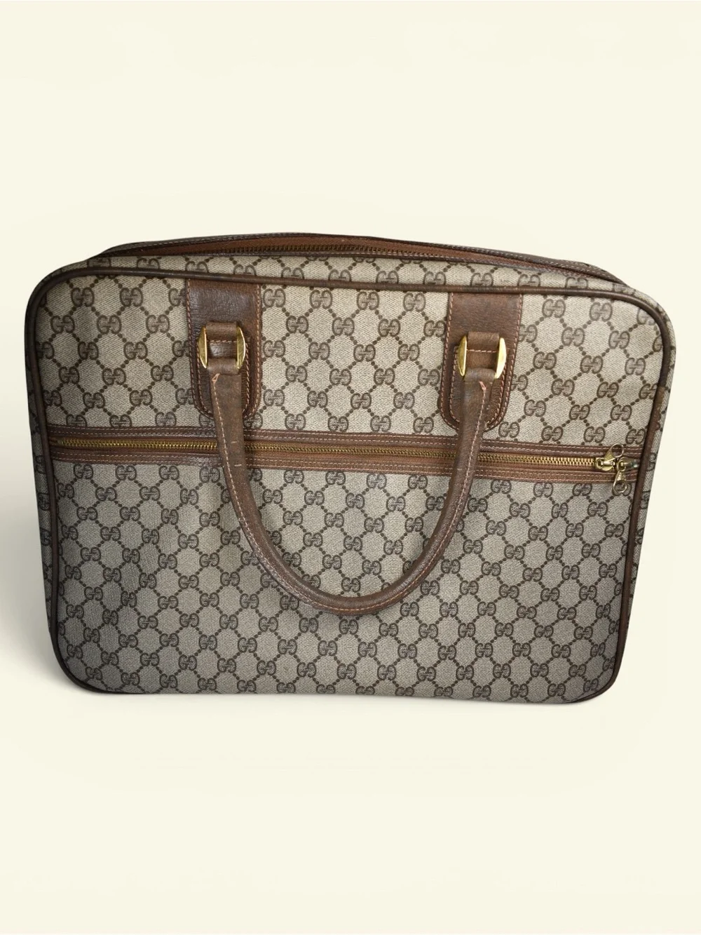 Gucci Beige and Brown GG Canvas Top-Handle Briefcase